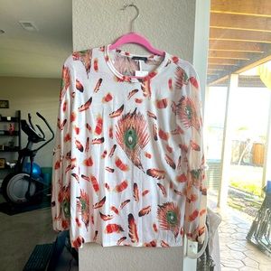 Sweet Claire NWT white/orange long sleeves blouse size Large